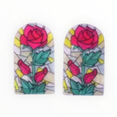 Stained Glass Red  Rose - Acrylic Cabochon